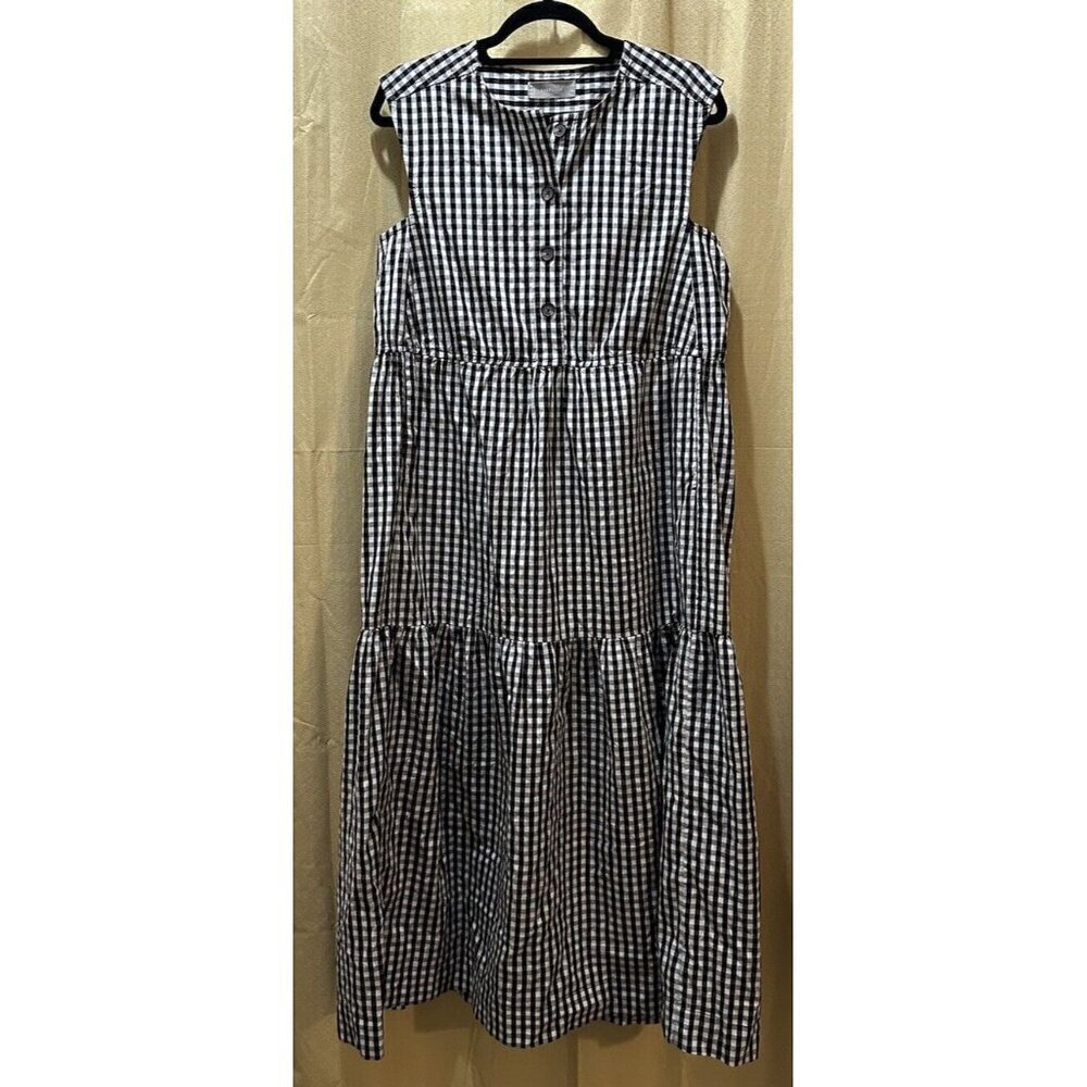 Everlane Gingham Oversized Tiered Maxi Midi Dress Black And White S Button Up
